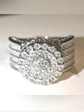 Real Moissanite 4ct Round Cut Cluster Mens Wedding Ring 18k White Gold Plated